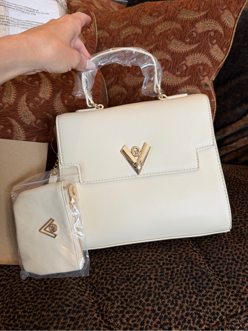NWT Valentino Orlandi Cream Satchel with Gold Hardware Top Handle Vegan Leather - Picture 3 of 16